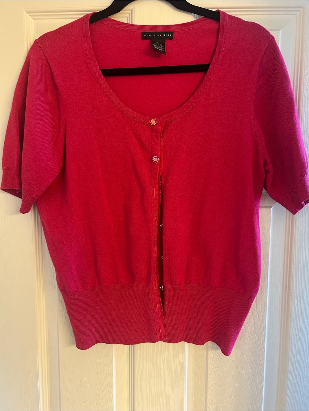 Short Sleeve Button Cardigan in Bright Pink